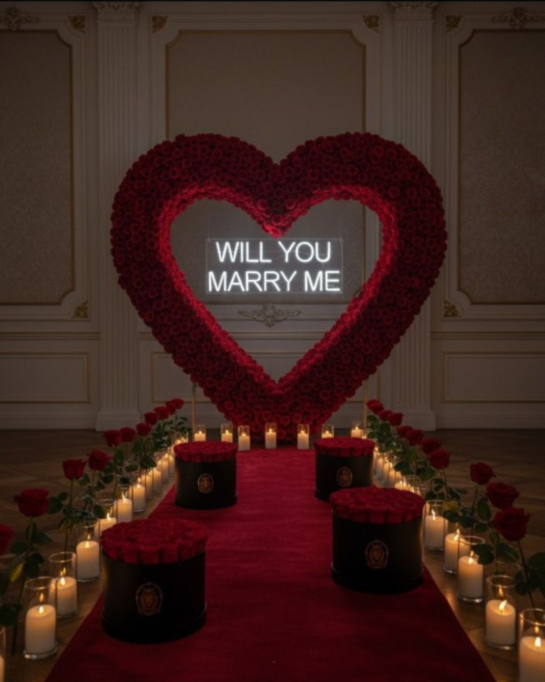 El Gran Sí – Escenario Romántico con Rosas y Luces
