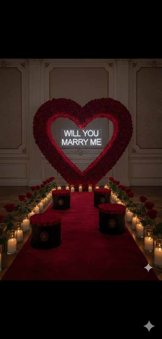 El Gran Sí – Escenario Romántico con Rosas Naturales y Luces