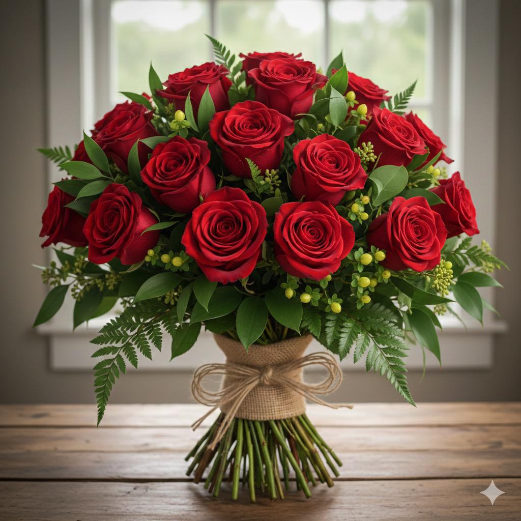 Ramo de Rosas Naturales con Verde