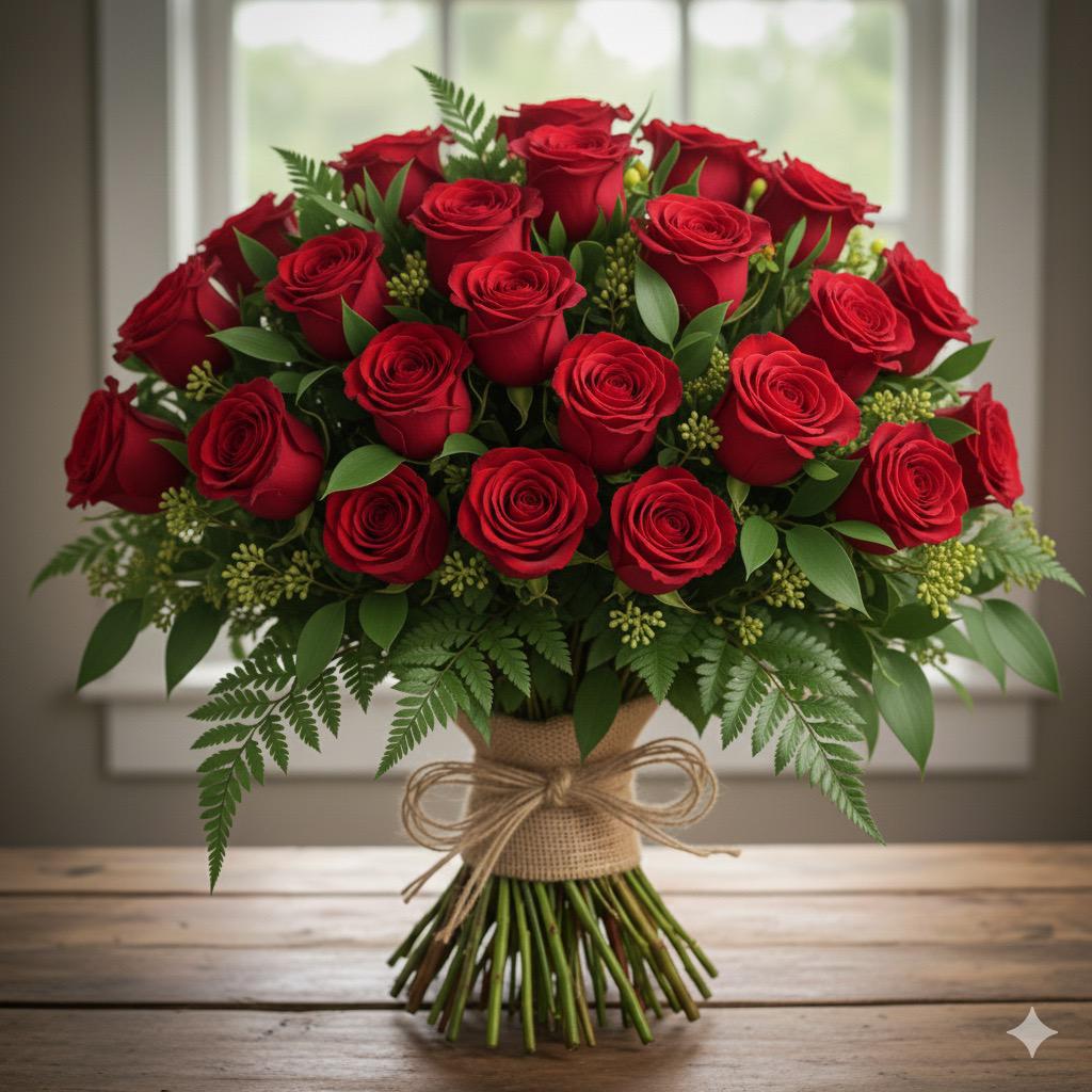 Ramo de Rosas Naturales con Verde